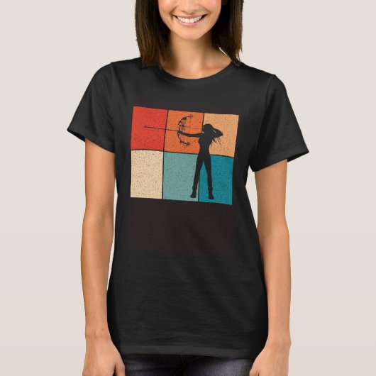 矢と弓射撃、 発砲を備えた射手少女 Tシャツ (正面)