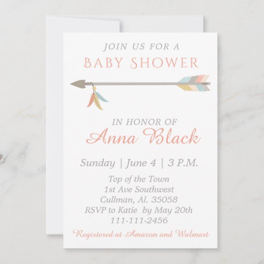 矢と羽ベビーシャワー招待状 招待状 (正面)