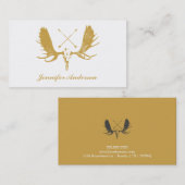 矢のスカルを搭載する金ゴールド及び白いアメリカヘラジカの頭部 名刺 (正面/裏面)