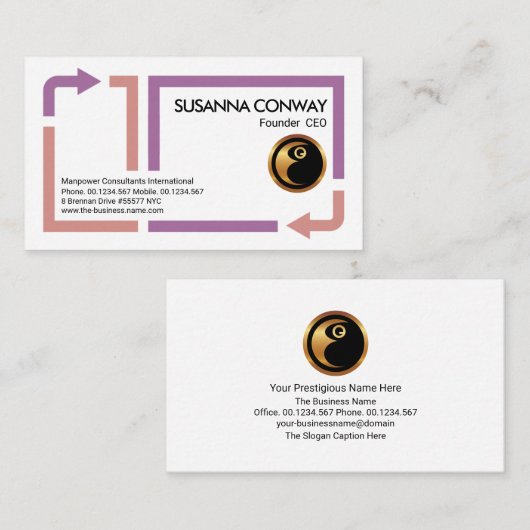 矢の移動フレーム縁どのマンパワースタッフ配置 名刺 (正面/裏面)