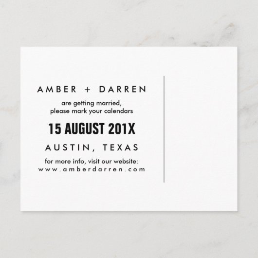 矢はっきりした印の写真モダンタイプ日付の保存 案内ポストカード (裏面)