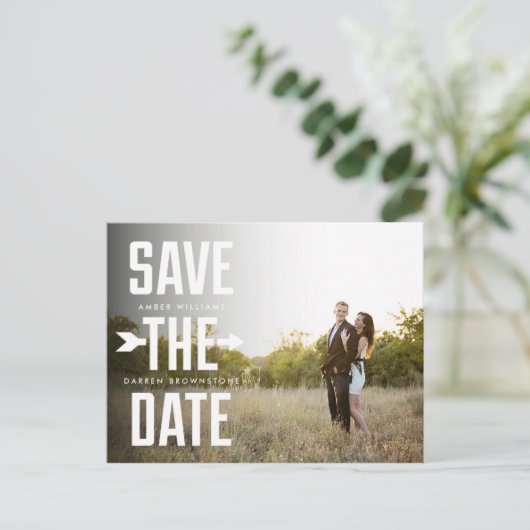 矢はっきりした印の写真モダンタイプ日付の保存 案内ポストカード (スタンド正面)