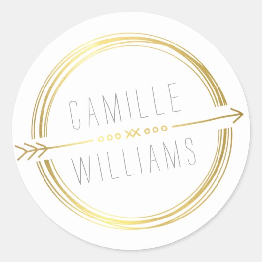 矢モダン印金ゴールド箔素朴な手書き ラウンドシール (正面)