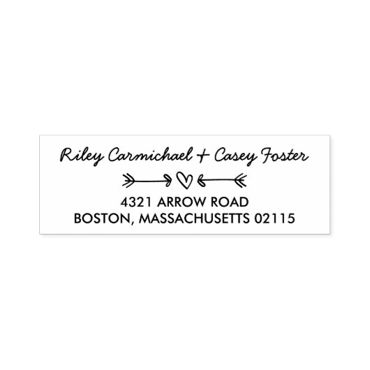 矢印とハートロマンチックな名前とアドレス セルフインキングスタンプ (デザイン)