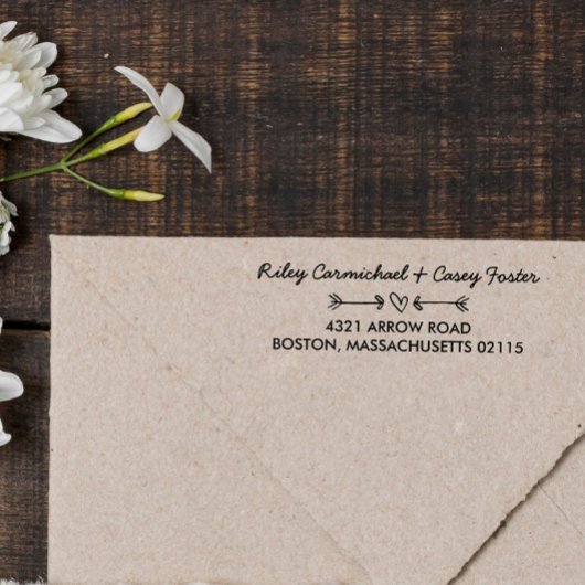 矢印とハートロマンチックな名前とアドレス セルフインキングスタンプ