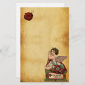 矢印とバレンタインのキューピッド、赤いワックスシールパーチメント 便箋 (正面/裏面)