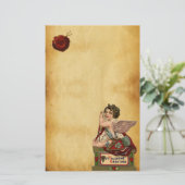 矢印とバレンタインのキューピッド、赤いワックスシールパーチメント 便箋 (スタンド正面)