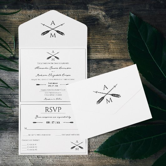 矢印とモノグラ結婚ム | ヘビーホワイト オールインワン招待状