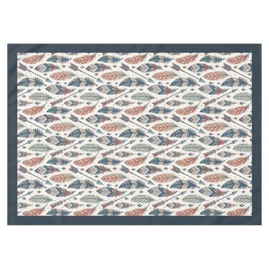 矢印と羽の付いたエスニックテーブルカバー テーブルクロス (正面(横))