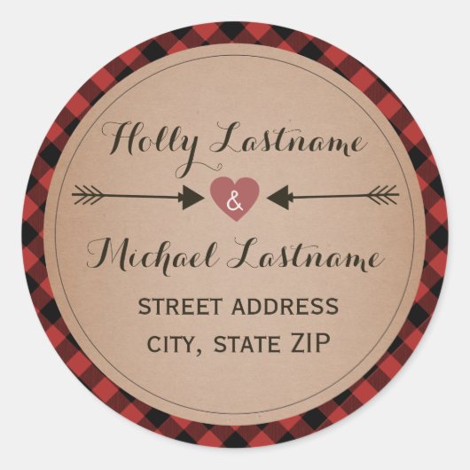 矢印のアドレスを持つプレイドハート ラウンドシール (正面)