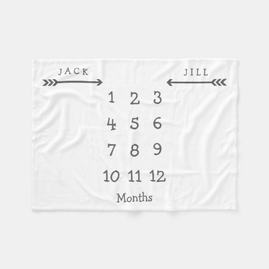 矢印ツインモダンマイルストーンベビーブランケット フリースブランケット (正面(横))