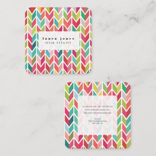 矢印パターアステカン美容師テンプレート スクエア名刺 (正面/裏面)