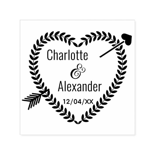 矢印ピアスハートリース#2カップル名日付 セルフインキングスタンプ (デザイン)