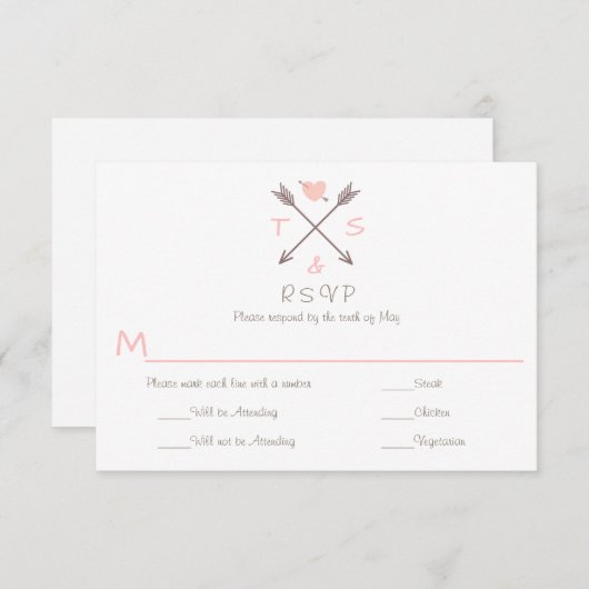 矢印ピンクハート- RSVP & Dinner Choice (正面/裏面)