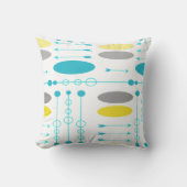 矢印ミッドセンチュリーアクアブルーグレーイエローアローズ クッション (正面)