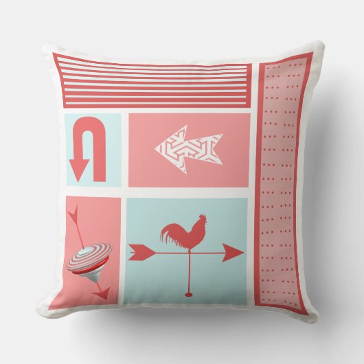 矢印ミッドセンチュリーアクアレッドロースターカラーブロック クッション (正面)