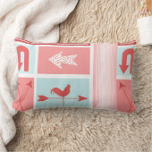 矢印ミッドセンチュリーアクアレッドロースターカラーブロック ランバークッション (ブランケット)