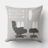 矢印ミッドセンチュリー白と灰色の矢印と円 クッション (正面)