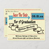 矢印モダンとリボンの卒業日付の保存 案内ポストカード (正面/裏面)