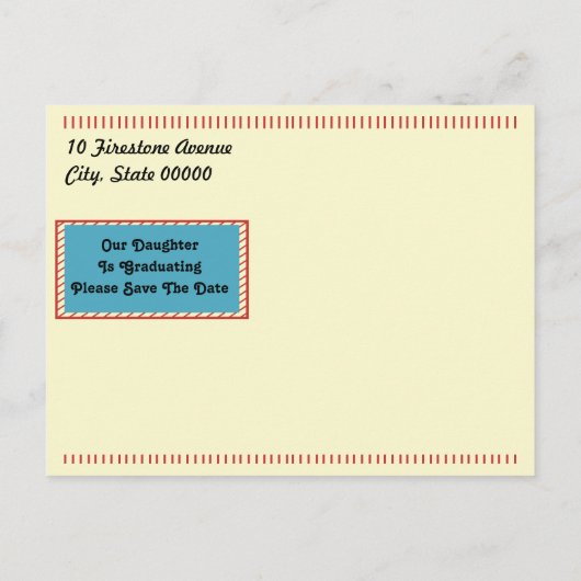 矢印モダンとリボンの卒業日付の保存 案内ポストカード (裏面)