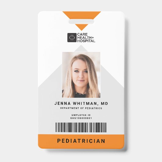 矢印医療スタッフID +バーコード縦 バッジ (正面)