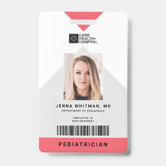 矢印医療スタッフID +バーコード縦 バッジ (正面)