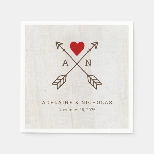 矢素朴印赤いハート結婚の スタンダードカクテルナプキン (正面)