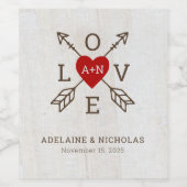 矢素朴印赤いハート結婚の ワインラベル (シングルラベル)