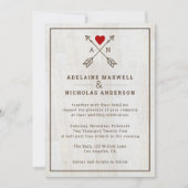 矢素朴印赤いハート結婚の 招待状 (正面)