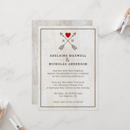 矢素朴印赤いハート結婚の 招待状