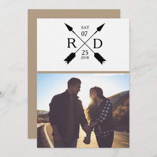 矢素朴印 |日付の保存 |写真結婚の セーブザデート (正面/裏面)