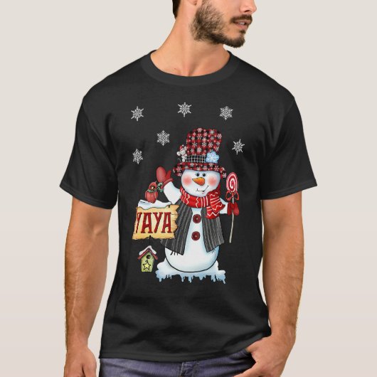 矢谷雪だるまクリスマスキャンディケーンレッドプレイドサンタ Tシャツ (正面)