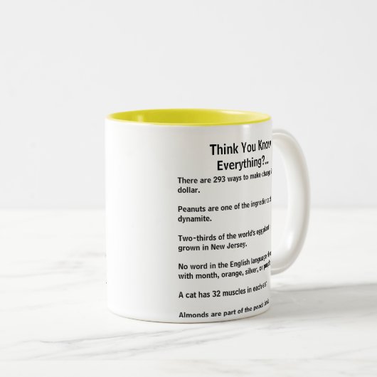 知っていますすべてをおもしろい事実のマグの前部か背部考えて下さい ツートーンマグカップ (正面右)