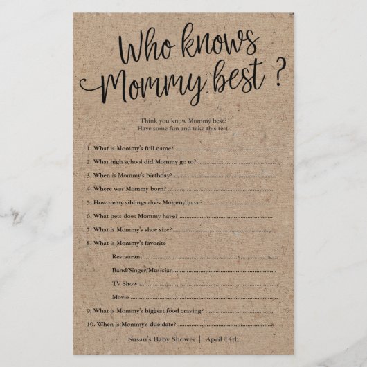 知っているクラフトmommyシャワー最高の紙ゲームカード チラシ (正面)