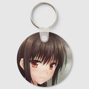 知っているスマイルアニメの女の子かわいいブルネット琥珀の目 キーホルダー