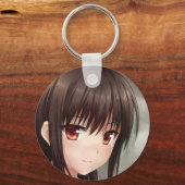 知っているスマイルアニメの女の子かわいいブルネット琥珀の目 キーホルダー (裏面)