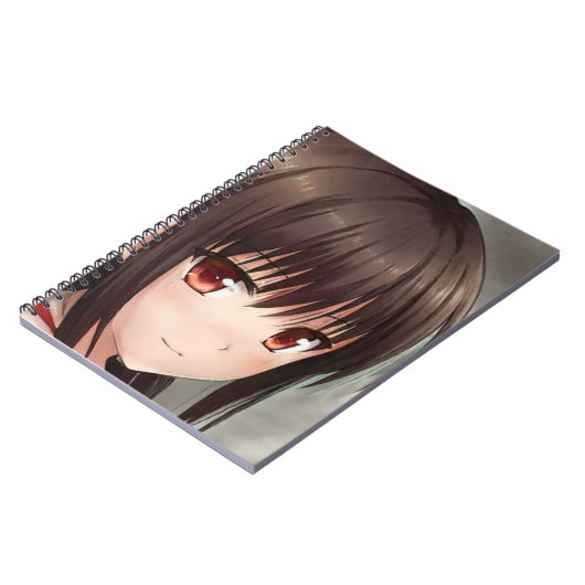 知っているスマイルアニメの女の子かわいいブルネット琥珀の目 ノートブック (左側)