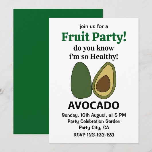 知ってる？アボカドはとってもヘルシーなアボカドなのよ 招待状 (正面/裏面)