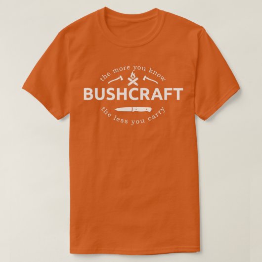 知れば知るほどブッシュクラフト運は言えぬ Tシャツ (デザイン正面)