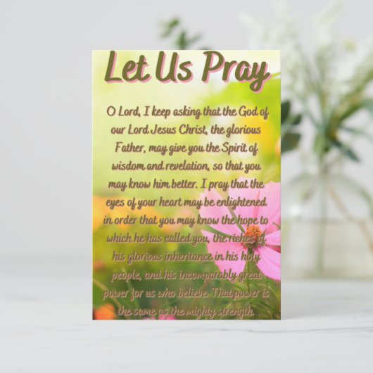 知恵と啓示のための祈りの言葉フラットグリーティング カード (スタンド正面)