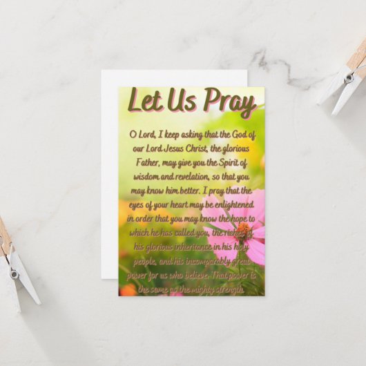 知恵と啓示のための祈りの言葉フラットグリーティング カード (正面/裏面インサイチュ)