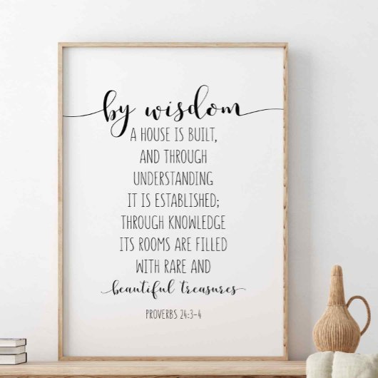 知恵によって家が建てられる，箴言24:3-4 ポスター