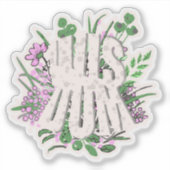 知恵のピンクの花と葉のタイポグラフィ シール (正面)