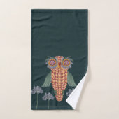 知恵のフクロウと花々 バスタオルセット (ハンドタオル)