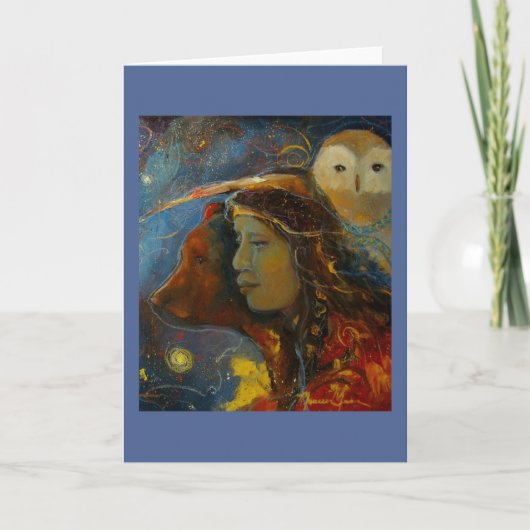 知恵の強さクマフクロウグリーティングカード カード (正面)