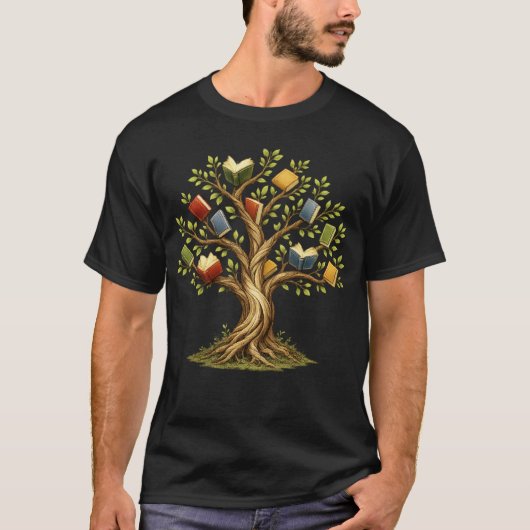 知恵の樹の本 アート | かわいい先生と本 L Tシャツ (正面)