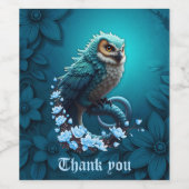 知恵の瞬間、魔法、かわいい威厳のあるフクロウ。 ワインラベル (シングルラベル)