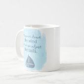 知恵の航海のな帆ボートの引用文の単語 コーヒーマグカップ (正面左)