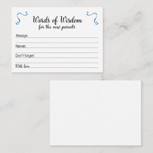 知恵の言葉と新しい親の赤ちゃんシャワー アドバイスカード (正面/裏面)