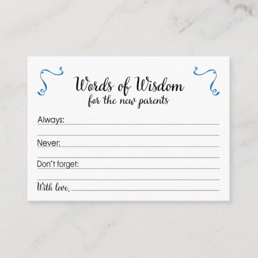知恵の言葉と新しい親の赤ちゃんシャワー アドバイスカード (正面)